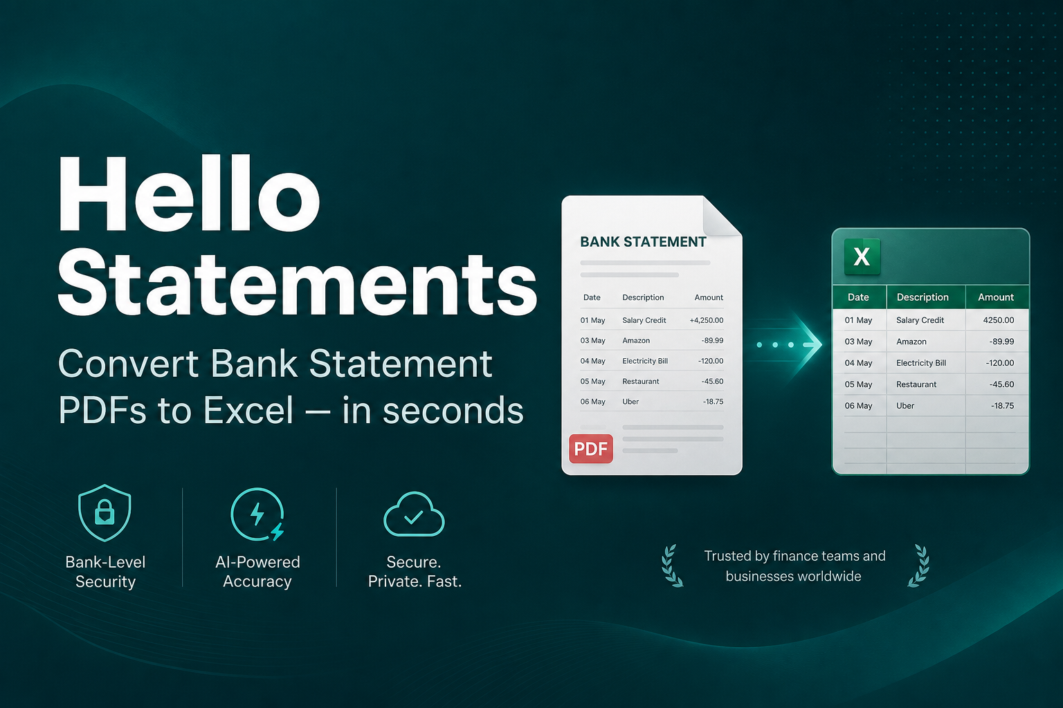 Hello Statements — Bank Statement PDF to Excel Converter